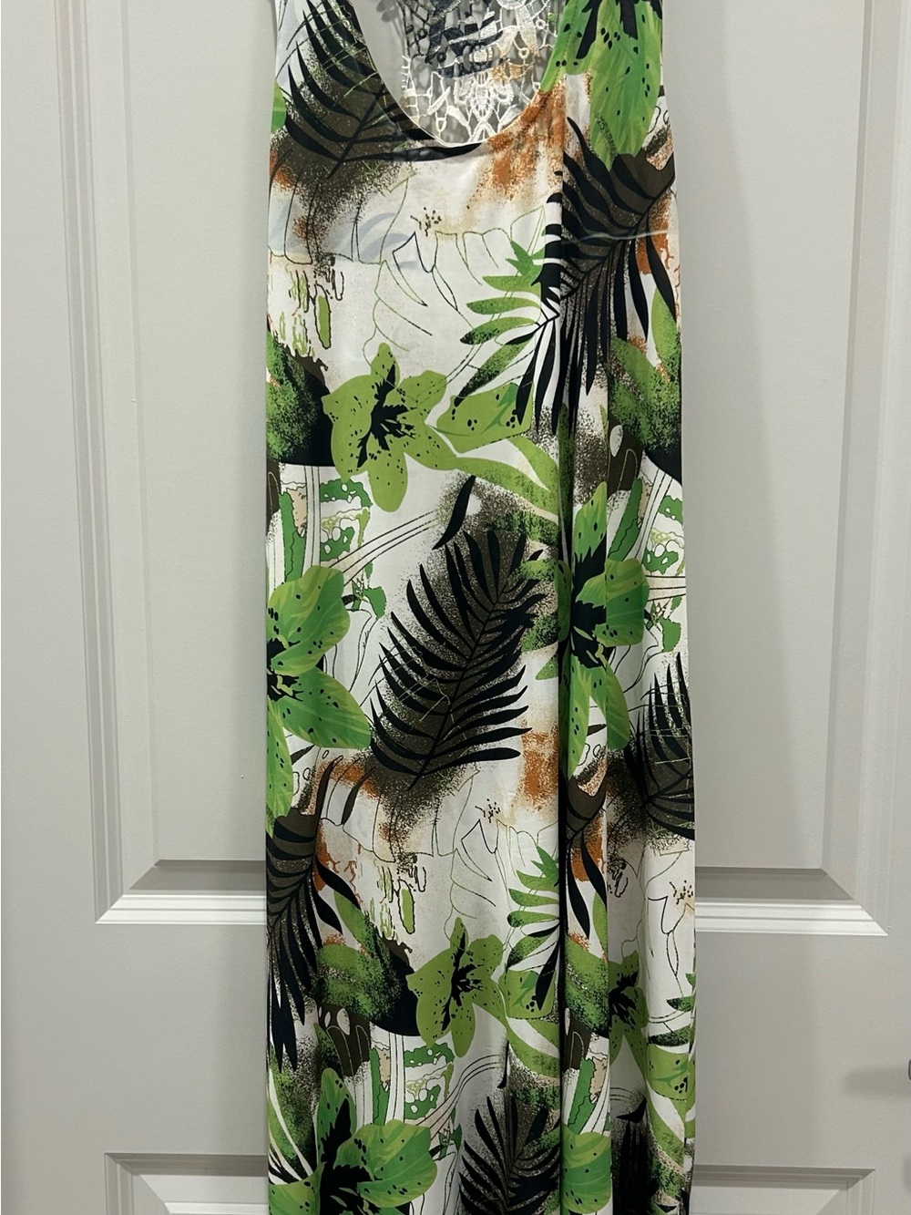 Claudia Richard White Maxi Skirt with Green & Black Tropical Print